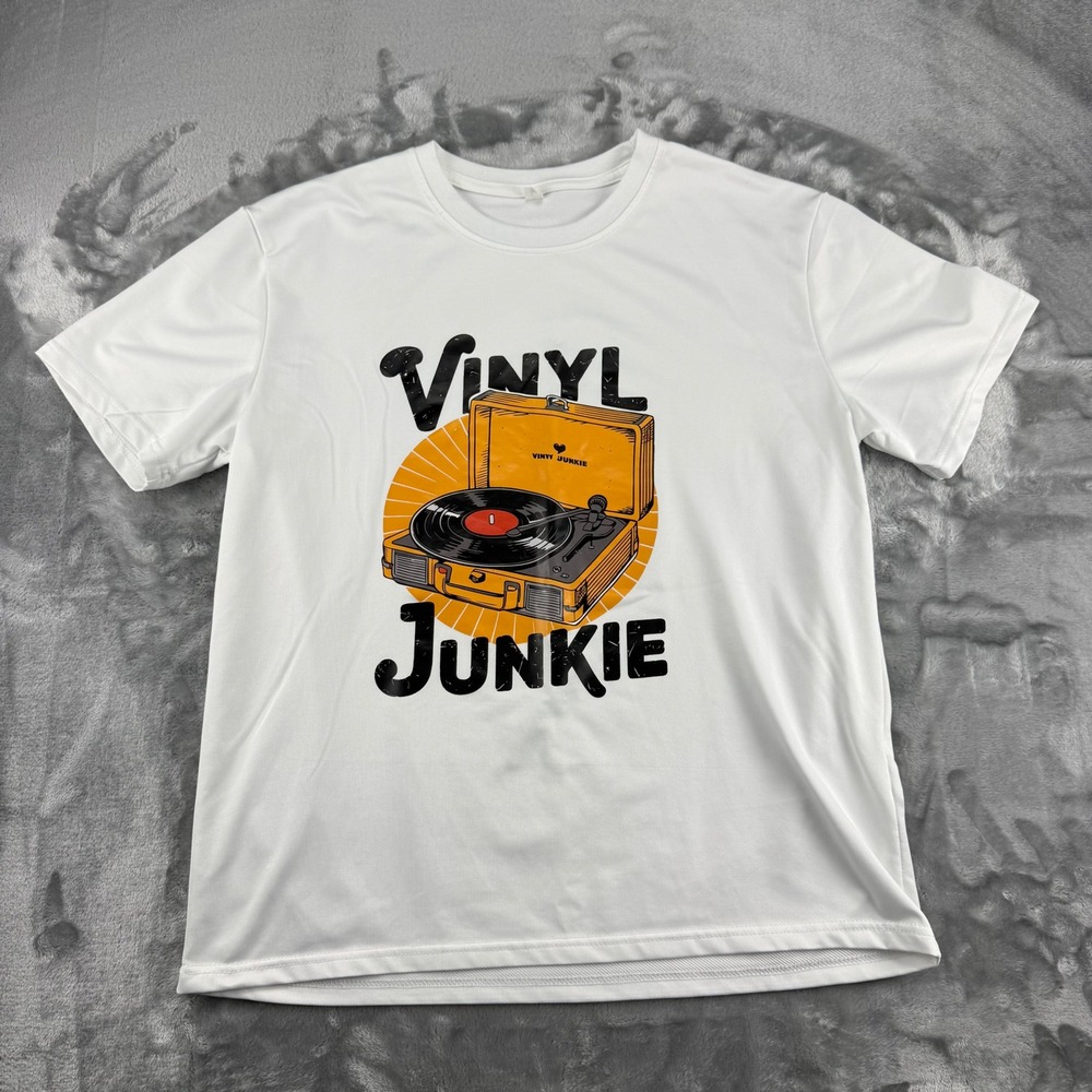 Vinyl Junkie Record‎ Player Graphic T-Shirt White Large Music Turntable Tee